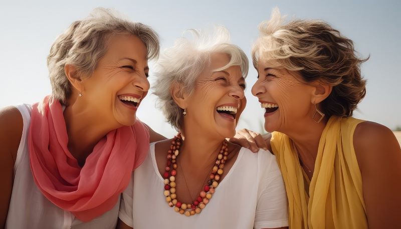 Femmes épanouies après la ménopause — rire et vitalité